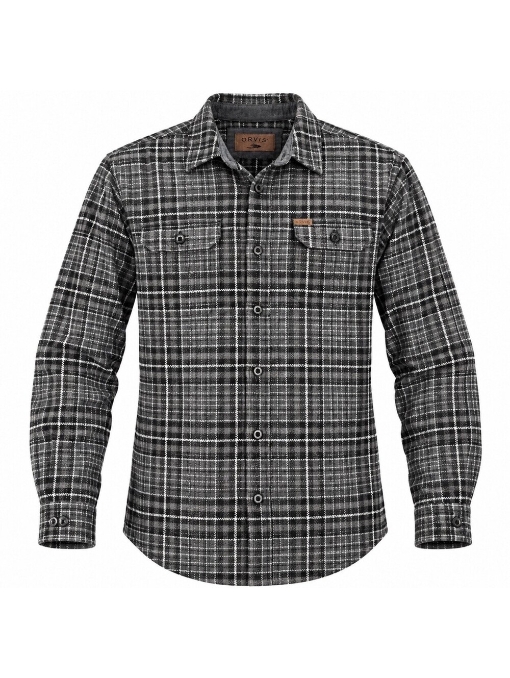 Orvis Shirt Men’s Large Gray Black Plaid Flannel Cotton Long Sleeve Button Up